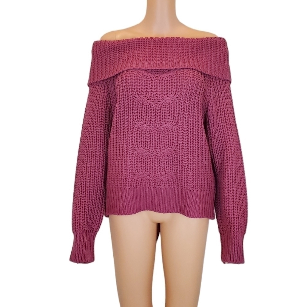 Derek heart off the shoulders chunky knit long sleeve sweater